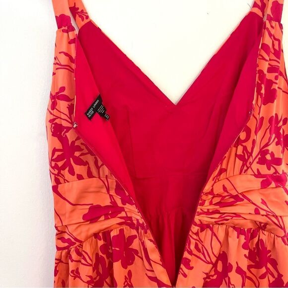 Maggie London Ruched Tiered Skirt Maxi Dress Size 12 Petite in Coral and Pink - Picture 7 of 10